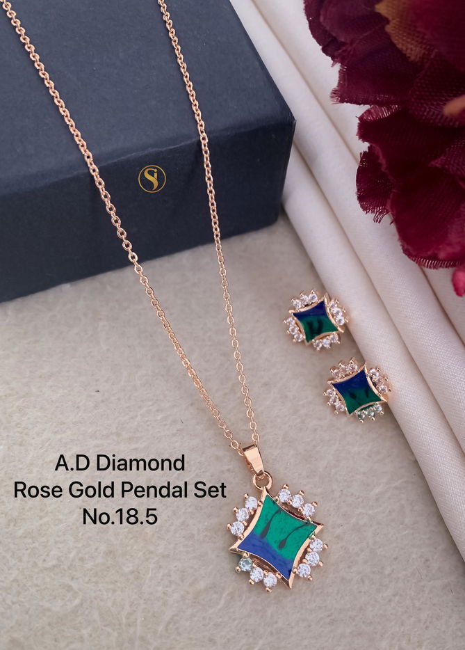 AD Diamond Designer Rose Gold Pendant Set 9 Wholesale Price In Surat
